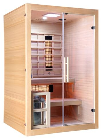 Bagno Italia Sauna 130x120 cm infrarouge et finlandais combiné plaques full spectrum et poêle