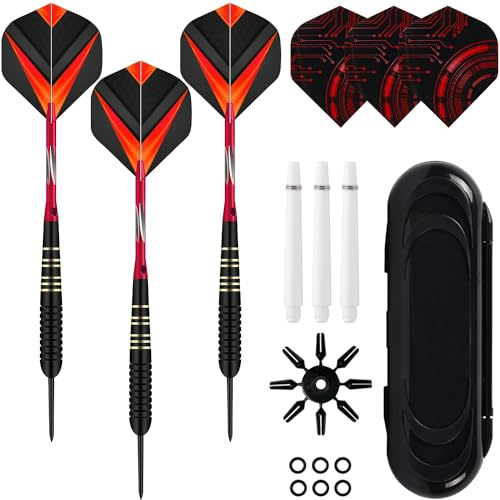 Delsen 3 Stück Dartpfeile für Elektronische Dartscheibe,Soft Darts Pfeile Set 3 Ersatzstangen + 6 Unterlegscheiben + 1 Ringschutz + 3 Ersatzflügel + 1 Stück Aufbewahrungsetui