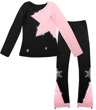 Youthful flying Mädchen Damen Eiskunstlauf Hose und Jacke Set mit Strass Polarfleece Thermal Eiskunstlauf Anzüge Leggings Trainingskleidung(Size:L,Color:Rosa)