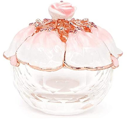 BPILOT Portagioie da Donna Portagioielli In Vetro Con Fiori Di Rosa Con Coperchio In Lega Di Latta Scatola Portagioielli Rosa Piccola Con Anello, Organizzatore Per Ricordi. Custodia per Gioielli