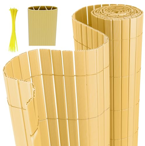 Joparri PVC Sichtschutzmatte 160 x 500 cm Sichtschutzzaun Gartenzaun mit Kabelbindern Sichtschutz für Garten Balkon Terrasse Zaun, 4-Gewicht-Verstärkung Innen, Bamboo