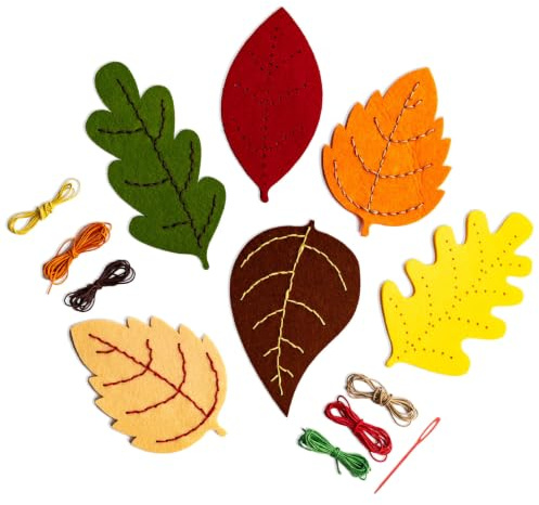 Papierdrachen Filz-Blätter Bastelset zum Fädeln - Herbstdekoration - Handarbeit für Groß & Klein - Zum Erlernen und Üben der Feinmotorik