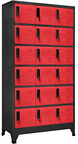 Vopese Schließfachschrank mit 18 Fächern Metallschrank Möbel Spind Umkleideschrank Lagerschrank Metallspind Kleiderschrank Mehrzweckschrank Wohnzimmer Stahl 90x40x180 cm Anthrazit und Rot
