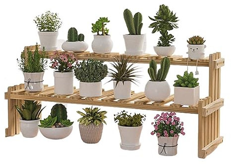 CNBYDK Kleiner Pflanzenständer für den Innenbereich, Leiterregal, 2 Ebenen, Desktop-Blumenständer, Fenster, Holz, Pflanzengitter für saftige Cupcakes, Gewürz