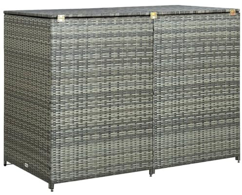 Chaduof Mülltonnenbox für 2 Tonnen Poly Rattan Anthrazit 148×77×111 cm, Mülltonnenverkleidung, Gartenbox, Gartenschrank, Geräteschrank, Mülltonnenschrank - 46463