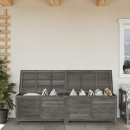 Homgoday Gartentruhe Gartenbox Holztruhe Kissenbox Auflagenbox Aufbewahrungsbox mit Deckel Kissentruhe Auflagentruhe für Terrasse Balkon Anthrazit 198,5x50x56,5 cm Massivholz Tanne