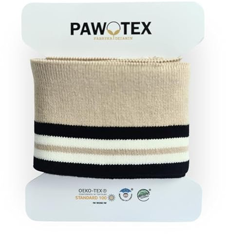 PAWOTEX Fertigbündchen ärmelbündchen zum annähen cuff me bündchen meterware strickbündchen zum annähen Bündchenstoff schlauchware Strickbündchen Ärmel Bund Collegebündchen in Beige elastisch 140x7cm