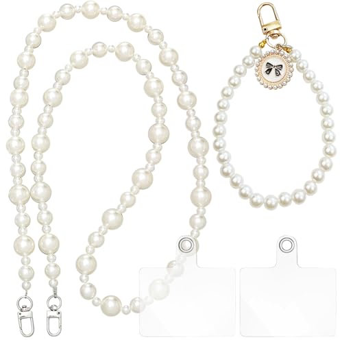 JSTHHTT 3 Pezzi Collana per Cellulare con Perle, Cordino per Cellulare da Collo, Catena per Cellulare Lunga, Ciondolo per Cellulare, Adatta Alla Maggior Parte Degli Smartphone