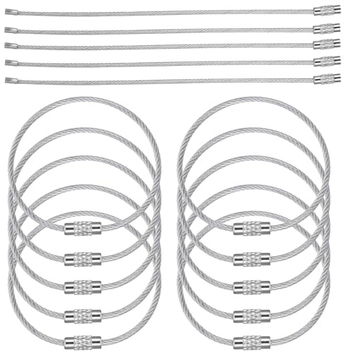 AOZUO 25 Stück Draht Schlüsselbund,15cm Kabel Keychain,Schlüsselringe Edelstahl Schlüsselring Groß Schlüsselanhänger Metall Ring Für Wandern Heavy Connectable Gepäckanhänger Wandergepäckanhänger