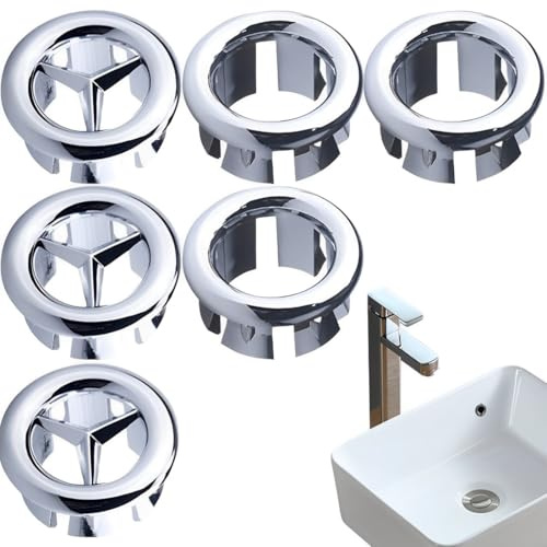 6 Pcs trop plein lavabo pour Lavabo, Anneau de Débordement d’Évier, Bouchon Trop Plein Lavabo, Couvercle de Trop-Plein de Trou d'Évier Rond, pour Lavabo, Salle de Bain, Cuisine