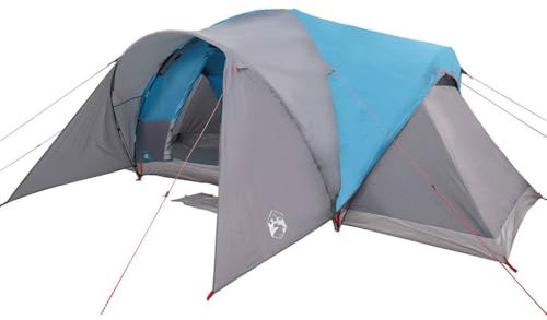 vidalXL 6-Person Family Dome Tent - Waterproof PU Coated Polyester w/Fibreglass Poles - Blue Camping Tent w/Detachable Rainfly & E-Port Access, Lightweight Foldable Design