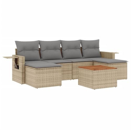 HETFTJN Dining Lounge Outdoor Gartensofa Gartenstühle Küchensofa - 7-TLG. Garten-Sofagarnitur mit Kissen Beige Poly Rattan für Balkon Speisesaal Garten Schwimmbad