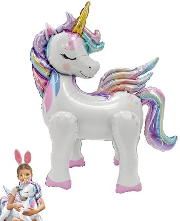 BNREOZA 1 Stück Einhorn Folienballon Paket,3D Folienballon, Einhorn stehend,Einhorn Ballon mit Beinen,Einhorn Helium Ballon,Einhorn Dekoration für Kindergeburtstag,Mädchen Kinder Einhorn Dekoration