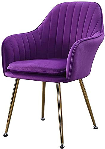 Moderner Esszimmerstuhl aus Samt mit Metallbeinen und weichem Kissen, stilvoller Sessel für Wohnzimmer oder Esszimmer (Lila/Gold)
