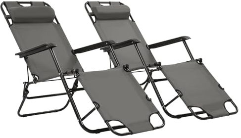 ShGaxin Klappbare Sonnenliegen 2 STK. mit Fußablage Grau, Gartenliege, Liegestuhl, Sonnenstuhl, Sonneninsel Outdoor, Liegen, Gartenmöbel, Bäderliege, Relaxliege - 44345