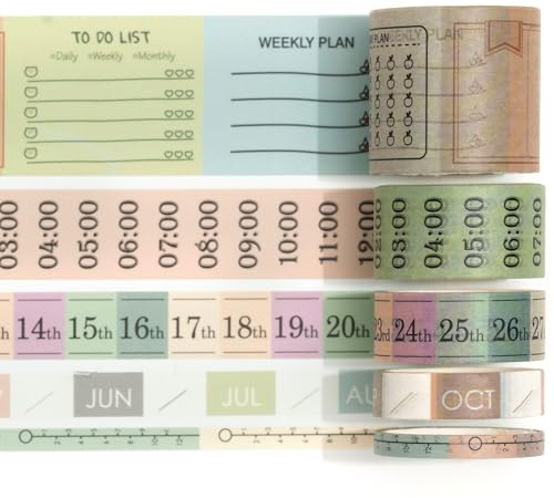 Songdao Zeitplan Washi Tape Set 5 Rollen Schottenstoff Dekoratives Zeitpläne Klebeband Bunt für Scrapbooking, Bullet Tagebuch, Planer, Geschenkverpackung (Refining The Moments)