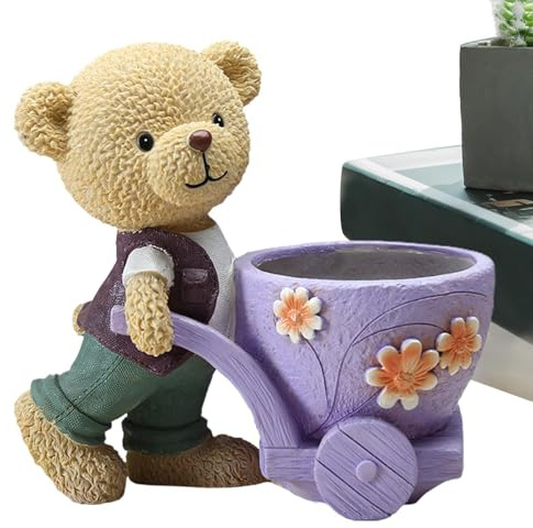 Bonitas macetas para suculentas, divertidas macetas con oso marrón | exquisitas macetas pequeñas para amigos, plantas de interior, decoración de suelo de jardín y sala de estar