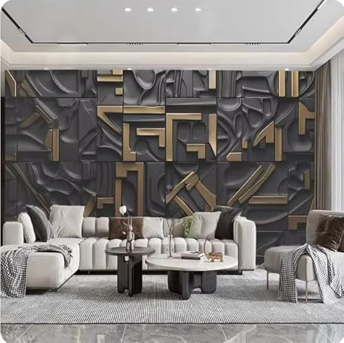 3D-Tapete, Schwarz-Gold-Buchstaben, abstrakte Geometrie, Fototapete, Hintergrund, Wanddekoration, Heimdekoration, 3D, 350 x 245 cm