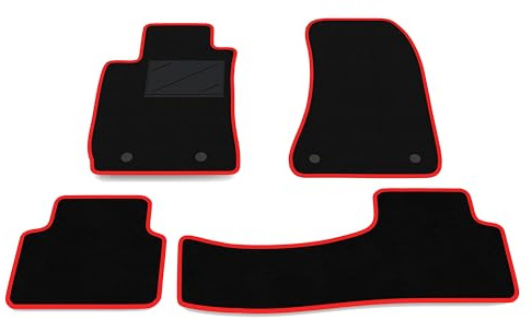 Tappetini compatibili con Alfa Romeo 159 posteriori con ponte distanza punti di fissaggio (conducente) 25cm, bordo rosso, kit tappetini auto personalizzati