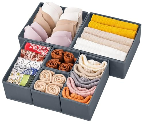 Kongming organizador cajones plegable separadores de cajones tela organizador ropa interior para almacenaje cinturones, calcetines, camisetas, pantalones (gris oscuro, 6 piezas)