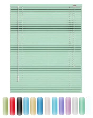 Aluminum Mini Blinds Horizontal Venetian Blind, 25mm Slat Window Shades, Cordless Room Darkening Blinds for Indoor Windows 60cm 75cm 80cm 90cm 110cm 130cm 140cm 150cm 160cm(Light green)