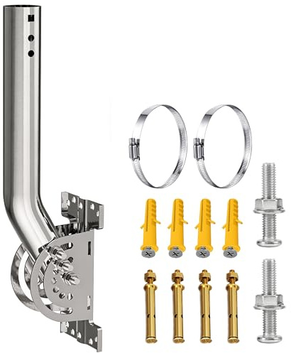 Staffa Antenna in Acciaio Inox 430, Palo Antenna TV Esterno 33 cm, Supporto a J con Blocco a 3 Viti, Regolabile 160°, per Parete Tetto Grondaia Palo, CPE WiFi Extender Meteo