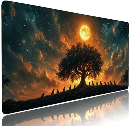 Schwarz Mond Schreibtischunterlage Mousepad XXL Gaming Mauspad Büro Zubehör Klein Mouse Pad Pc Desk Mat Groß, WassXerdicht Anti-Rutsch Gummibasis Vernähte Kanten 500x250x3mm für Home Office d-525
