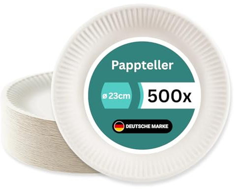 TG-GENT Pappteller 500 Stück - 23cm rund (weiß) | Stabile Pappteller groß aus Papier - Einwegteller für Partys und Grillfeste | Party Teller & Kuchenteller Einweg für Einmalgebrauch | Einweggeschirr