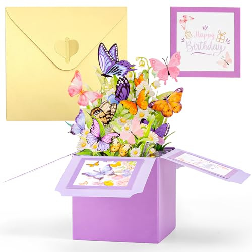 Divertenti biglietti di auguri di compleanno per donne, biglietto di auguri di buon compleanno con farfalla pop-up 3D e busta, biglietto di auguri per figlia, madre e fidanzata.