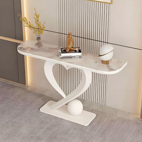Table d'entrée moderne, console, table de canapé étroite, petite table d'appoint avec base en forme de cœur, table d'entrée d'appoint pour salon, couloir, hall d'entrée (blanc B, 150 cm/59 po)