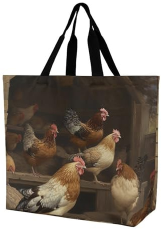 Bolsa de hombro unisex con diseño de peces y corales, reutilizables, plegables, informales, elegantes, para compras, playa, viajes, trabajo y escuela, Gallina de pollo asado, Talla única