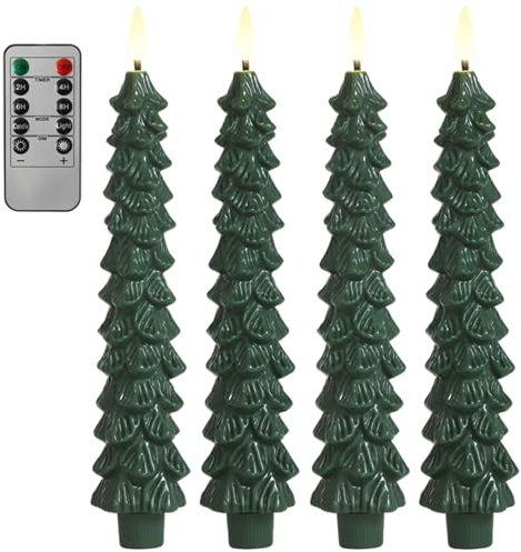 CAKEEYUM Velas sin Llama para árbol de Navidad con Control Remoto, 4 Uds., 9, 7 Velas parpadeantes cónicas sin Llama para árbol de Navidad, Funciona con Pilas