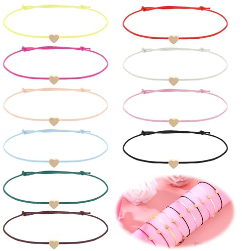 10 stycken hjärtvänskapsarmband, vänskapsarmband med hjärta rep armband fint armband storlek justerbara pararmband textilarmband för kvinnor flickor (flera färger)