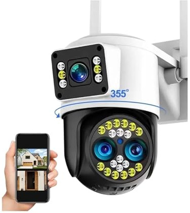 Telecamere di sicurezza, 4K 8MP Tre lenti Doppi schermi Zoom 10X Telecamera PTZ Audio bidirezionale Visione notturna a colori Monitoraggio automatico IP esterna per uso esterno(4MP Camera 64GB)