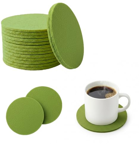 Lot de 30 dessous de verre ronds en feutre pour verres, dessous de verre en feutre, dessous de verre ronds pour tasses, table, bar, verres (vert)