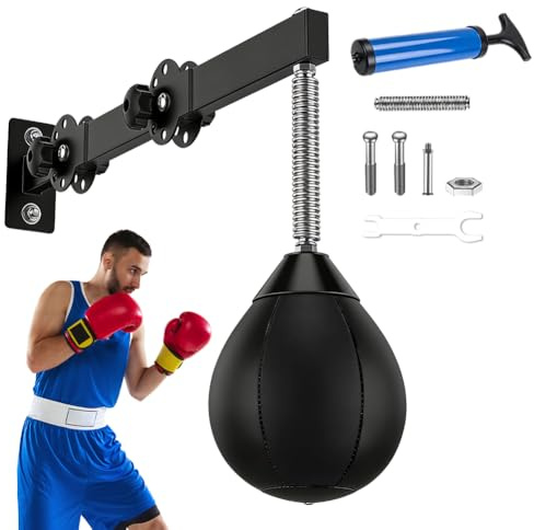 Speed Punchingball, Höhenverstellbar & Faltbar Boxsack Wandhalterung, Boxball mit Aufhängung, Boxbirne für Kinder, Jugendliche & Erwachsene, Home Gym Training, Reflexverbesserung & Stressabbau