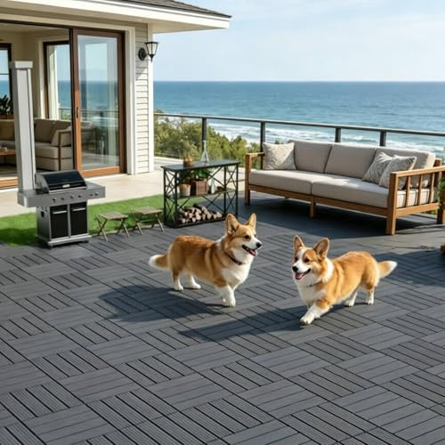54 pièces Dalles de Terrasse Extérieure Clipsables(30x30cm),Dalles Clipsables Exterieur,Caillebotis Plastique Antidérapant à Drainage Rapide pour Jardin,Piscine,Balcon (54-gris foncé-30x30 cm,TW)