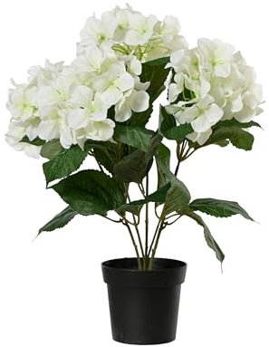Decoris Hortensia artificial 28 x 46 cm en maceta, planta artificial de hortensia, planta en maceta, decoración de primavera, decoración de verano, color blanco y verde
