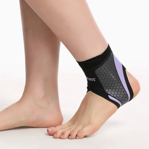 QIALAI 1 Piece Black Purple Sports Ankle Support, Universal Fit Ankle Sleeve for Running, Cycling and Basketball, Single Ankle Brace, Nylon Material