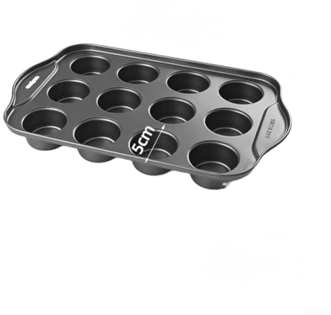 HomeVortex Vassoio per muffin con 12 cavità quadrate, in acciaio al carbonio resistente, rivestimento antiaderente, adatto al forno, 32,9 x 20,5 cm (B)