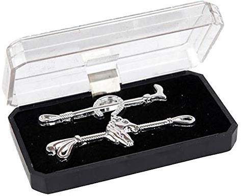 Horka Plastron Pin Peitsche 6 cm Silber 2 Stück