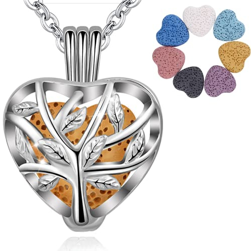 INFUSEU Lange Halsketten für Frauen, Aromatherapie Diffusor für Ätherische Öle Traumfänger Anhänger Versilbert Boho Diffusor Inspirierendes Freches Ängstliches Geburtstagsgeschenk für Ihre Frauen