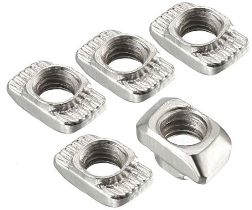 sourcing map Sliding T Slot Nuts, M5 Half Round Roll in T-Nut for 2020 Series Aluminum Extrusion Profile, Carbon Steel Nickel-Plated, Pack of 10