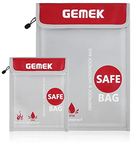 Feuerfeste wasserdichte Geld- und Dokumententasche 38 x 28cm & 23 x 18cm Set, GEMEK Feuer- und wasserfeste Aufbewahrungstasche für A4 A5 Dokumente, Bargeld, Schmuck, Reisepass, Tablet, Laptop (Silber)