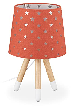 Relaxdays Nachttischlampe Kinder, Tischlampe für Jungen & Mädchen, E14 Fassung, Kinderlampe Sterne, HxD: 39 x 25 cm, rot