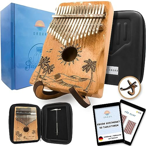 ORORA Kalimba Musikinstrument für Kinder und Erwachsene, 17 Schlüssel Daumenklavier aus lackiertem Holz - Gratis Ebook mit 50 Notenblättern - Etui und Pflegezubehör enthalten - originelles Geschenk