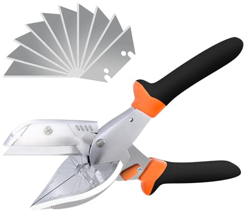 Zhushan Multifunctional Shears Hand Tools,Multi Angle Miter Shear Cutter with10 Replacement Blades 45-135 Degree Adjustable Angle Trim Tools for Cutting Chamfer,Soft Wood and Plastic PVC