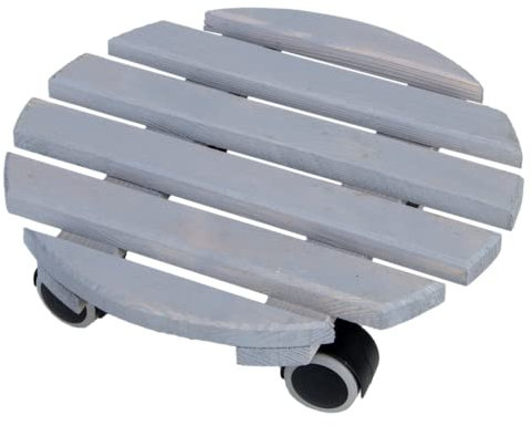 MAISONICA Round Wooden Plant Pot Caddy Grey Wheels Wood Wheeled Planter Trolley Mover Stand