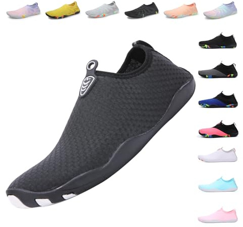 Chaussures Aquatiques Homme Femme Chaussures d'eau Léger Respirant Chaussures Minimalistes Antidérapant Séchage Rapide Chaussures de Plage Surf Mer Piscine Yoga Barefoot Shoes 668 Noir EU 36