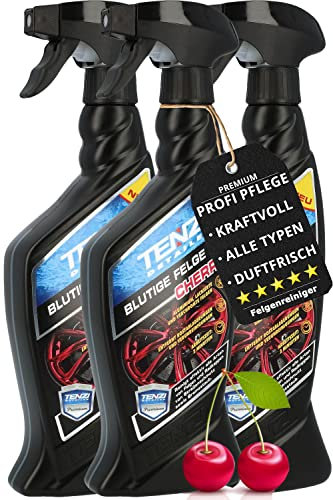 3x TENZI Felgenreiniger Kirschgeruch (600ml) für Alufelge, Stahlfelge, Chrom, lackierte Felgen - Kraftvolle säurefreie pH Neutrale Felgenpflege - Felgen Reiniger Blutige Felge Cherry mit Wirkindikator